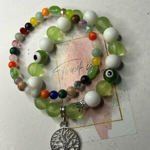Tree of Life Green Multi-Stone Bracelet Set
